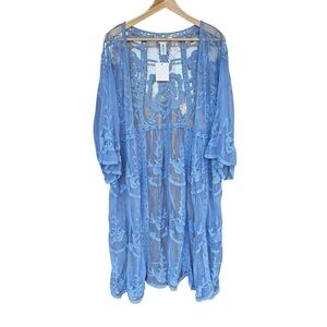 New Lace Cardigan Duster Women's One Size Open Front Blue Romantic Fairy Boho